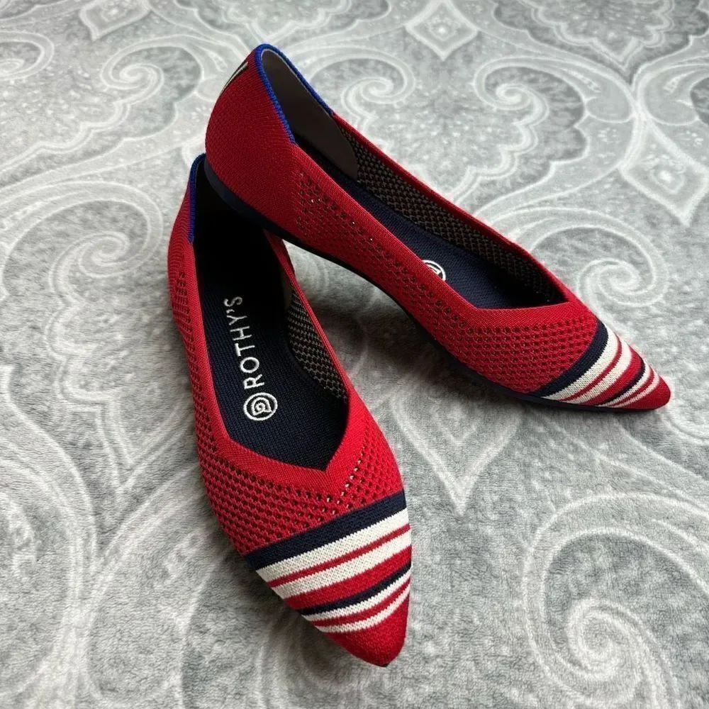 Womens Rothy's The Point Flat Cherry Red Stripe Captoe Retired